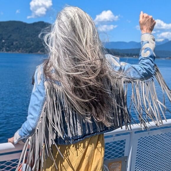 Leather Fringe Denim Jacket - Picture 1 of 16